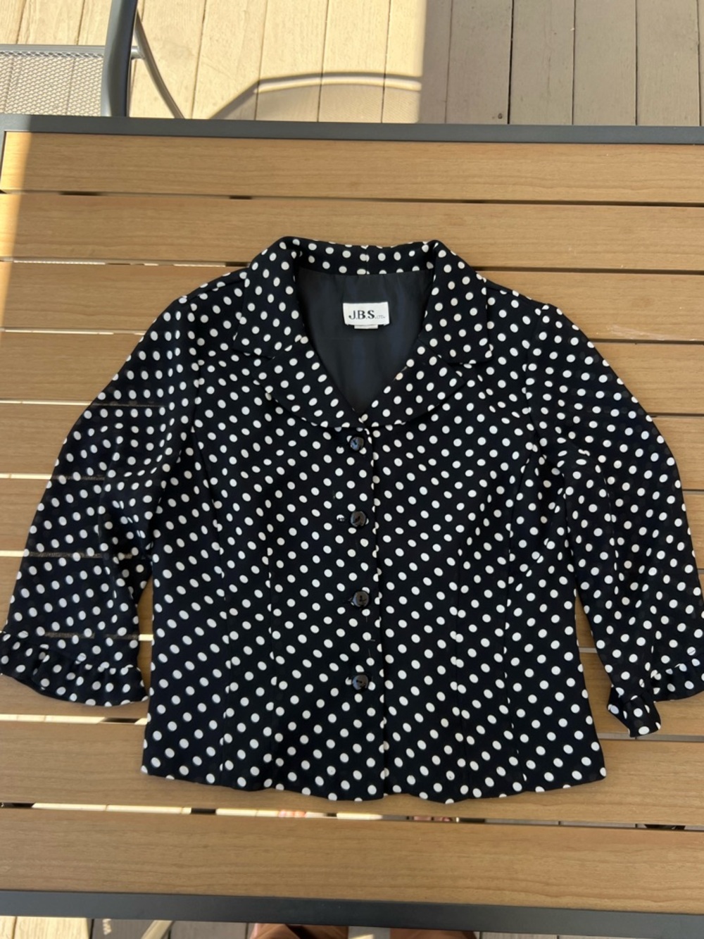 Vintage Made in the USA JBS Black & White Polka Dot Button-Up Jacket